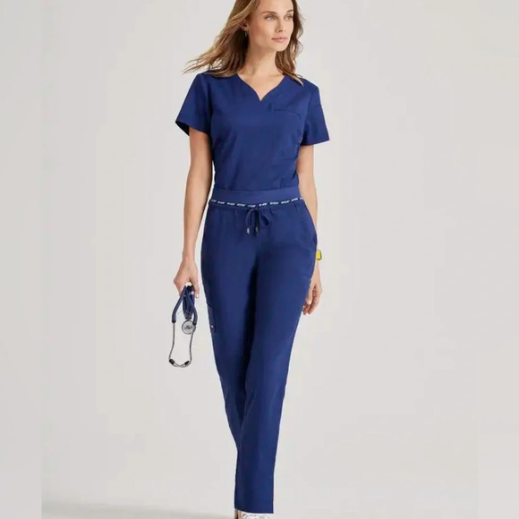 GREYS ANATOMY SPANDEX STRETCH SERENA MIDRISE TAPERED LEG SCRUB PANT INDIGO MT - Picture 1 of 8
